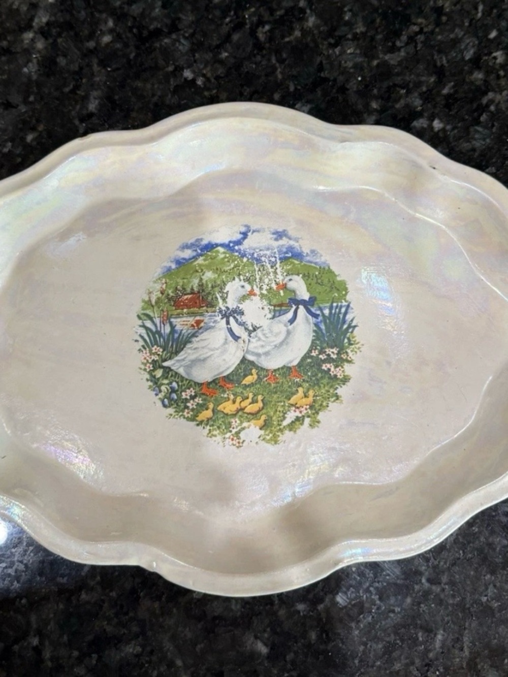 Vintage Iridescent Country Goose Platter